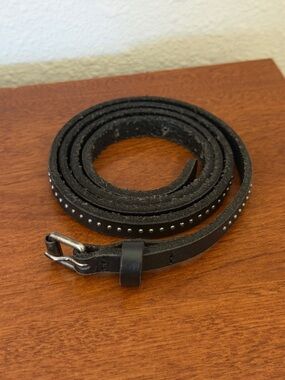 J. Crew Black Studded Skinny Leather Belt with Silver Buckle